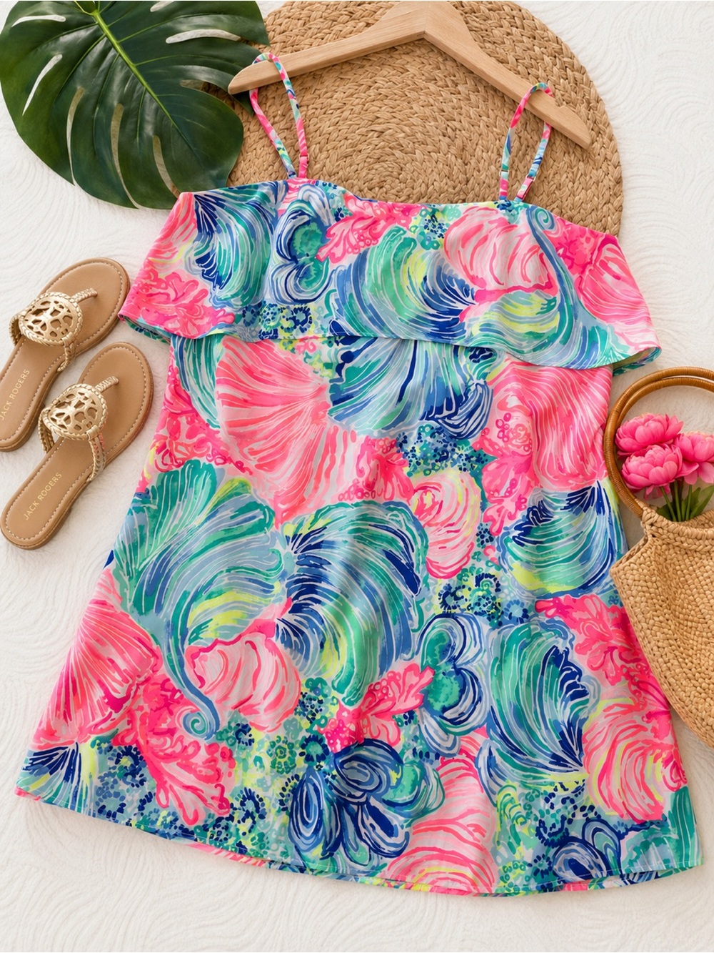 Lilly Pulitzer Bright Tropical Ruffle Dress | Sz XL | Lexi Dress | Beach Please